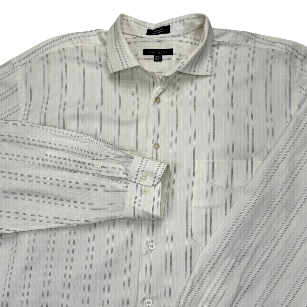 Castagne Mens White Striped Cotton Button Down Shirt 17.5 36/37 Long Sleeve